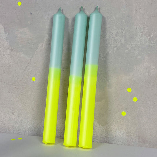 LICHTINSICHT | Stabkerzen | Neongelb + Salbei