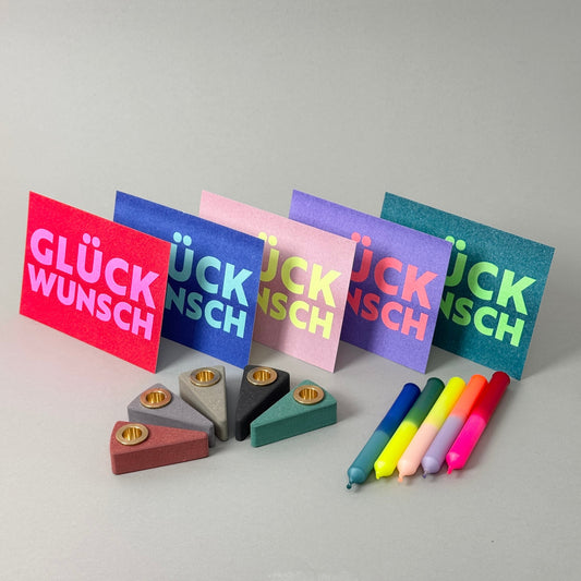 Piecut 5er-Set | inkl. Glückwunschkarten, Geburtstagskerzen, Kerzenhalter