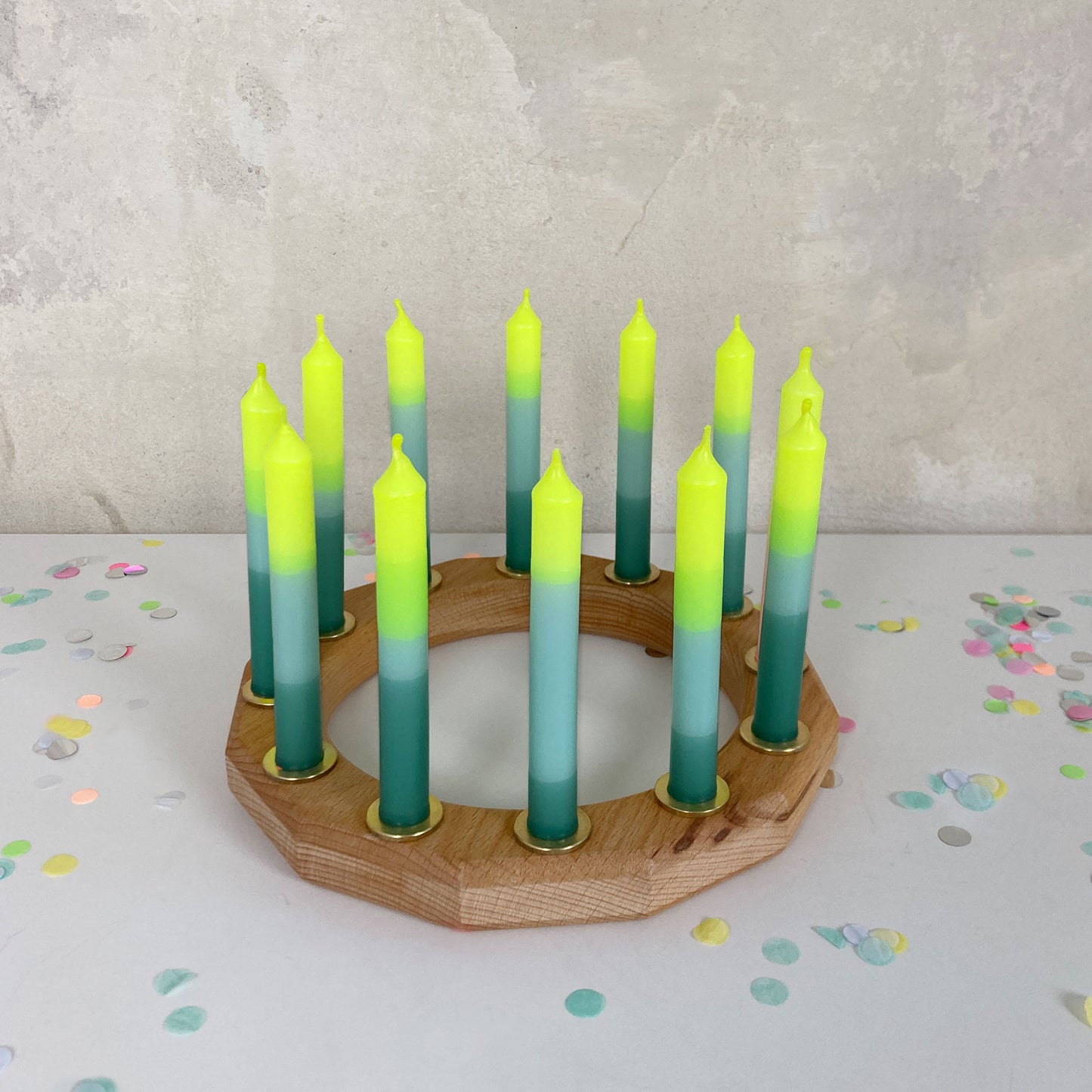 SONNENWALD | 10er-Set Geburtstagskerzen | Neongelb + Tanne + Salbei