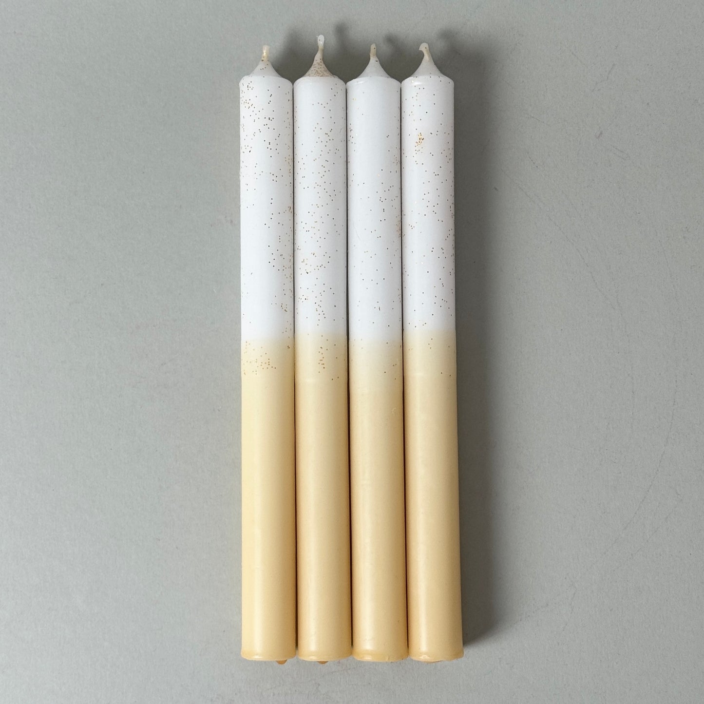 STERNENGOLD | 4er-Set Stabkerzen | Weiß + Cappucino + Glitzer