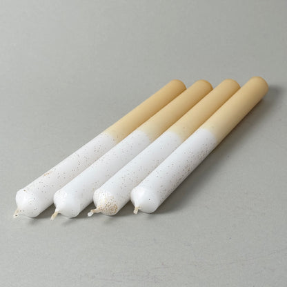 STERNENGOLD | 4er-Set Stabkerzen | Weiß + Cappucino + Glitzer