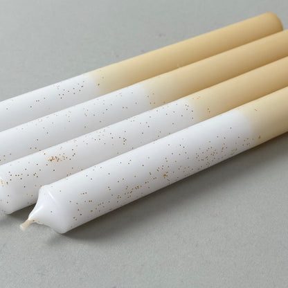 STERNENGOLD | 4er-Set Stabkerzen | Weiß + Cappucino + Glitzer