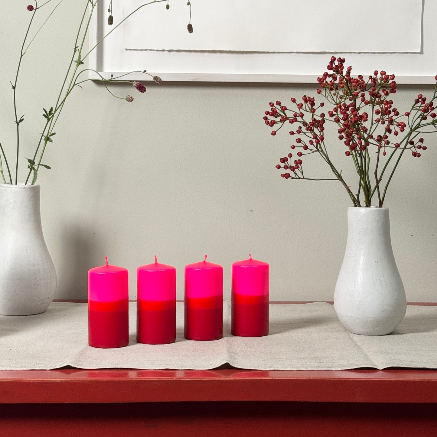 ABENDROT | Blockkerze | Karminrot + Neonpink
