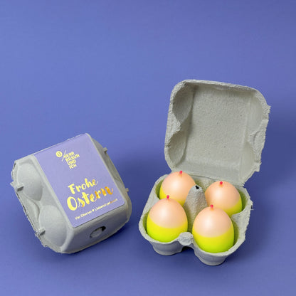 4 Eikerzen im Karton | SCHICKZUSEKT | Neongelb + Nude + Neonpink