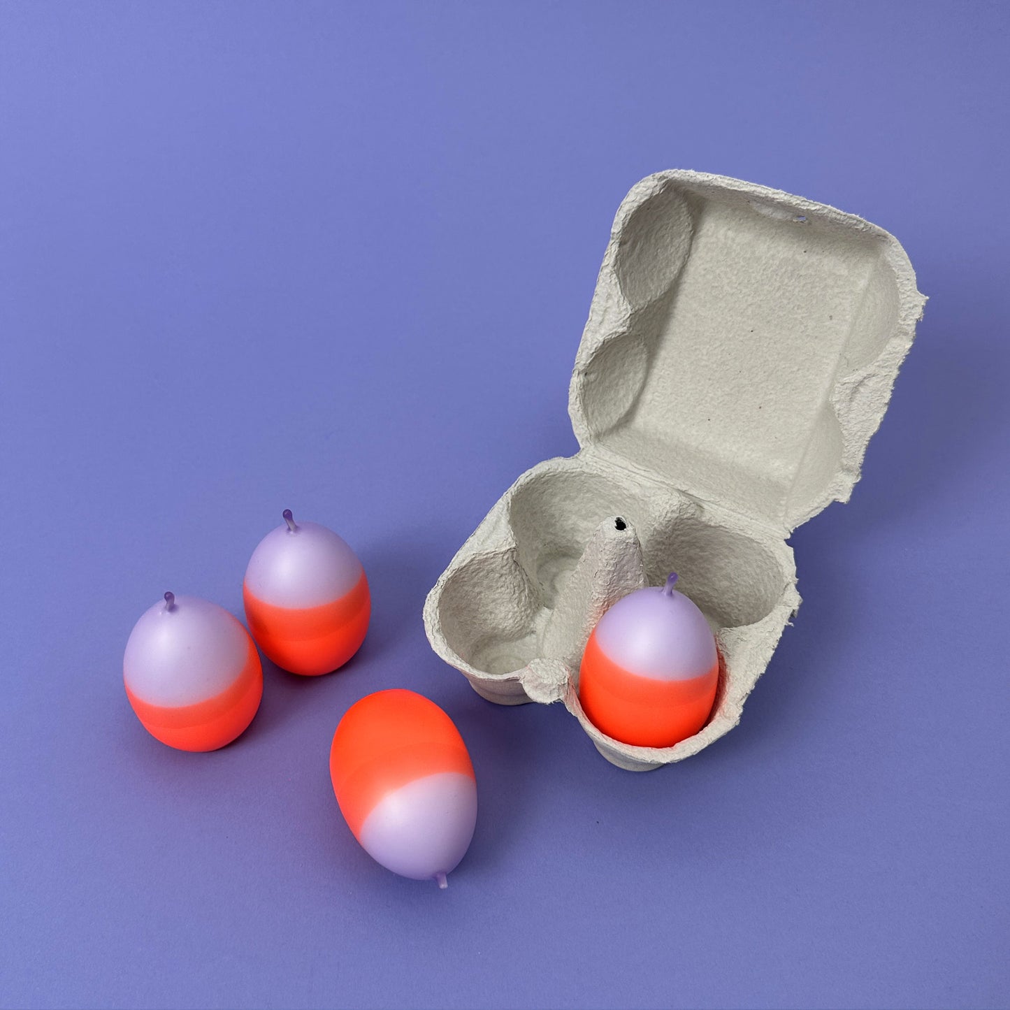 Knallereier LILAFREUDE | 4er-Set Osterkerzen | Neonorange + Malve