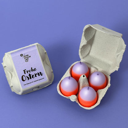 Knallereier LILAFREUDE | 4er-Set Osterkerzen | Neonorange + Malve