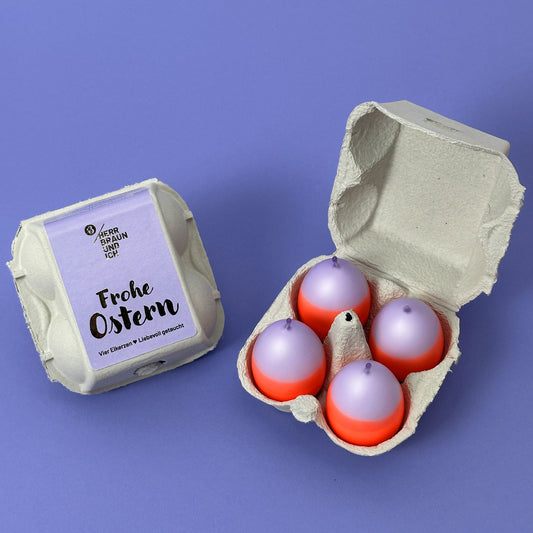 Knallereier LILAFREUDE | 4er-Set Osterkerzen | Neonorange + Malve