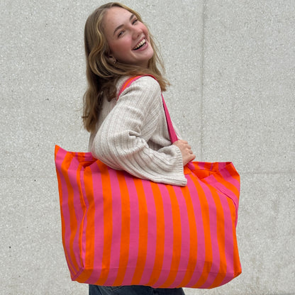 Shopper XL | Pink + Orange | gestreift | Strandtasche