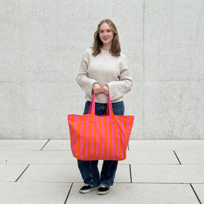 Shopper XL | Pink + Orange | gestreift | Strandtasche