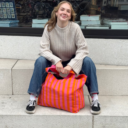 Shopper XL | Pink + Orange | gestreift | Strandtasche